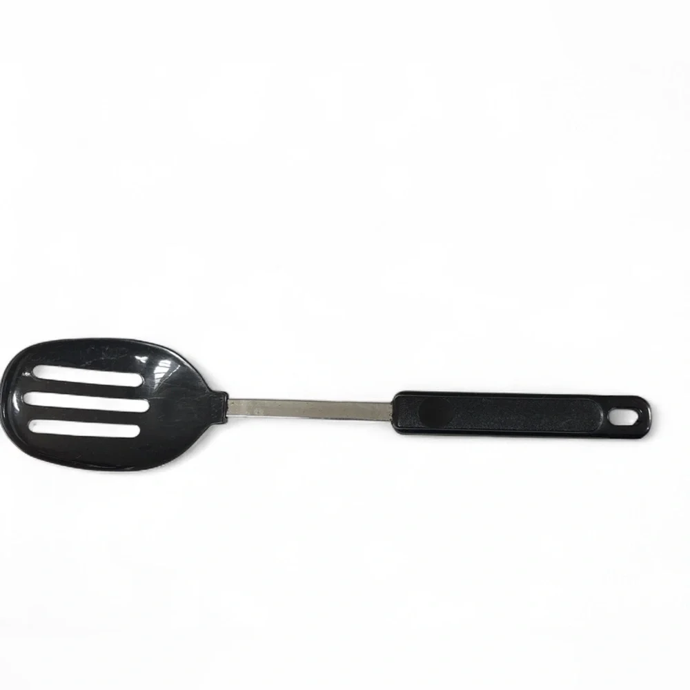 Vintage EKCO Nylon Slotted Spoon Black Plastic Handle USA Kitchen Utensil 12”